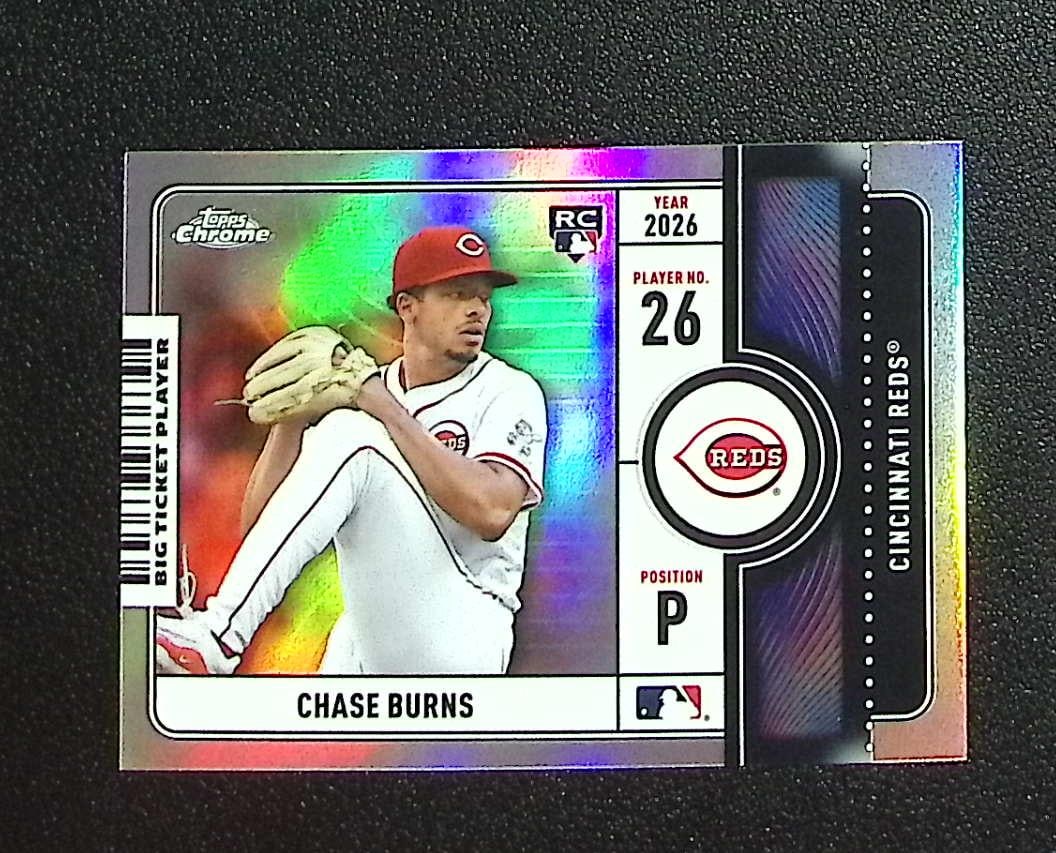 Chase Burns Rookie Card Big Ticket Player 2026 Topps Chrome #BTP-24 Reds: Topps, Bowman, & Fanatics Baseball MLB Trading & Sports Cards, Sports Cards for Sale Near Me, World Series & Hall of Fame Players Memorabilia, Refractors, X-Fractors, Numbered, SP, SSP, Valuable Aucti