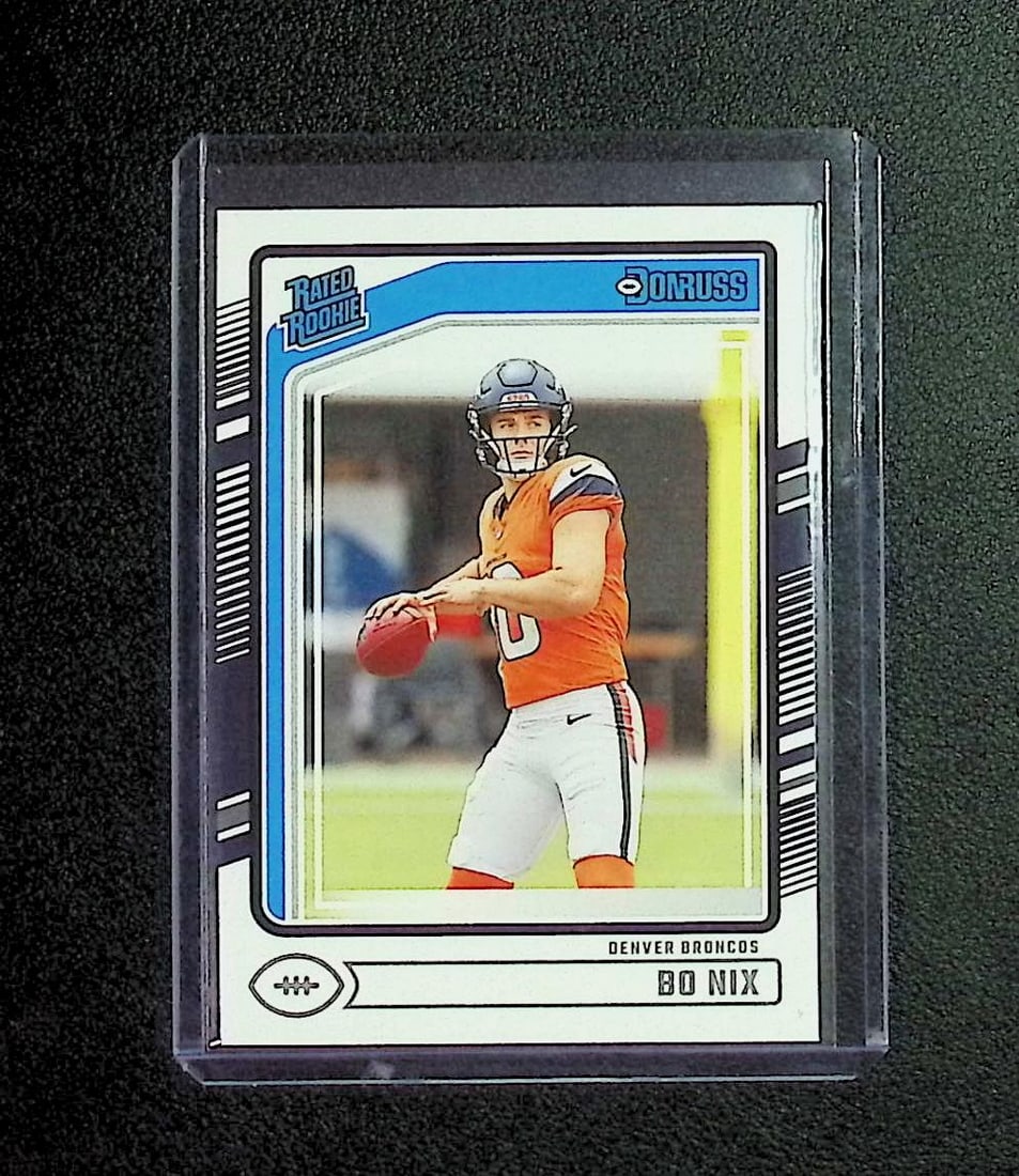 Bo Nix Rated Rookie 2024 Donruss #369: Panini, Donruss Optic, & Donruss Select, Prizm, Mosaic, Contenders, Zenith, Phoenix, Illusions, Absolute, Rookie NFL Sports Trading Cards, SP, SSP, Cards, Football Cards for Sale Near Me, Superbowl &