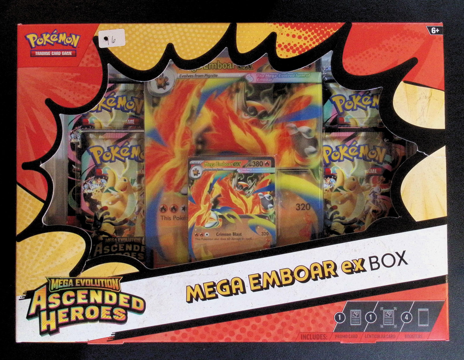 Pokemon Mega Emboar ex Box - 4 Ascended Heroes Booster Packs, 1 Foil Promo, & 1 Lenticular Promo: Pokemon Trading Card Game Cards, Charizard, Pikachu, Mewto, EX, Referse Holo, Holo Rare Cards, Secret Rare Cards, Full Art Cards, Evee, 3 Stars Ultra Rare Cards, Double Rare, Illustration Rare, Specia