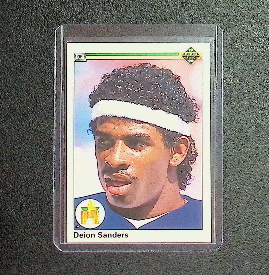 Deion Sanders Rookie 1990 Upper Deck #13: Upper Deck, Vintage Football NFL Trading Cards, Old Sports Cards for Sale Near Me, Hall of Fame & Super Bowl Player Cards, Auction Memorabilia Lots for Sale on Line