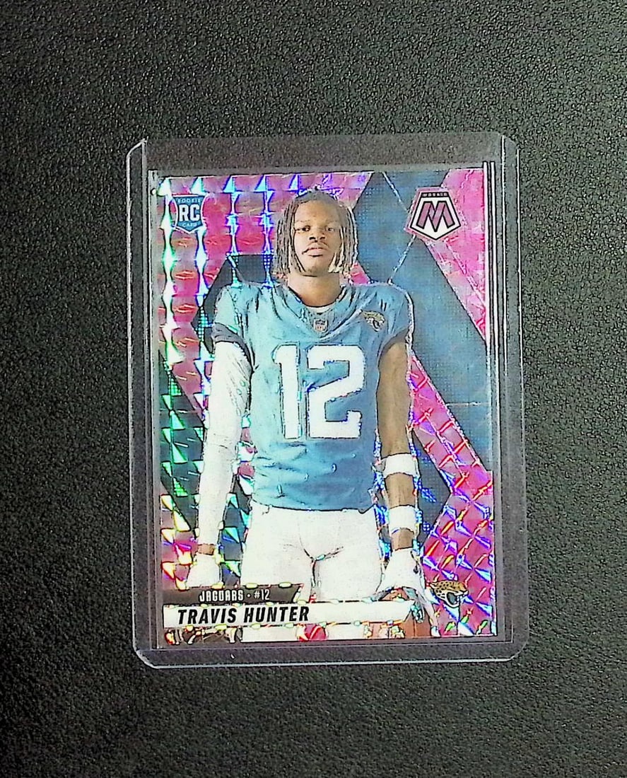 Travis Hunter Rookie Pink Prizm 2025 Panini Mosaic #279: Panini, Donruss Optic, & Donruss Select, Prizm, Mosaic, Contenders, Zenith, Phoenix, Illusions, Absolute, Rookie NFL Sports Trading Cards, SP, SSP, Cards, Football Cards for Sale Near Me, Superbowl & 