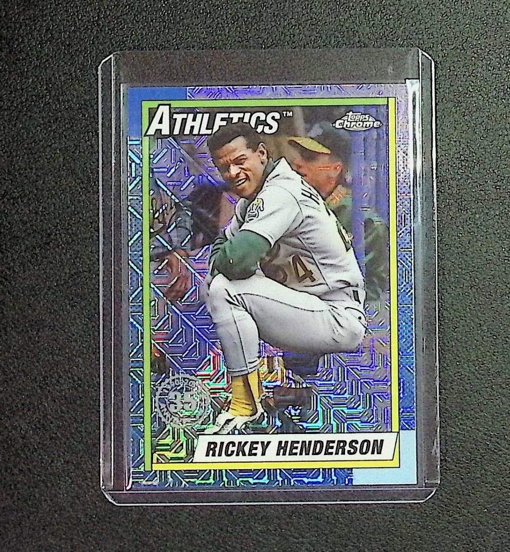 Rickey Henderson Mojo Refractor 35th Anniversary 2025 Topps Chrome #T90C-40: Topps, Bowman, & Fanatics Baseball MLB Trading & Sports Cards, Sports Cards for Sale Near Me, World Series & Hall of Fame Players Memorabilia, Refractors, X-Fractors, Numbered, SP, SSP, Valuable Aucti