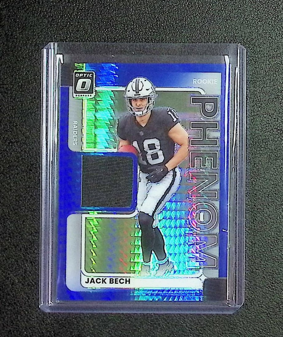 Jack Bech Rookie Phenom Blue Hyper Authentic Memorabilia Prizm 2025 Donruss Optic #RPBH-JBH: Panini, Donruss Optic, & Donruss Select, Prizm, Mosaic, Contenders, Zenith, Phoenix, Illusions, Absolute, Rookie NFL Sports Trading Cards, SP, SSP, Cards, Football Cards for Sale Near Me, Superbowl & 