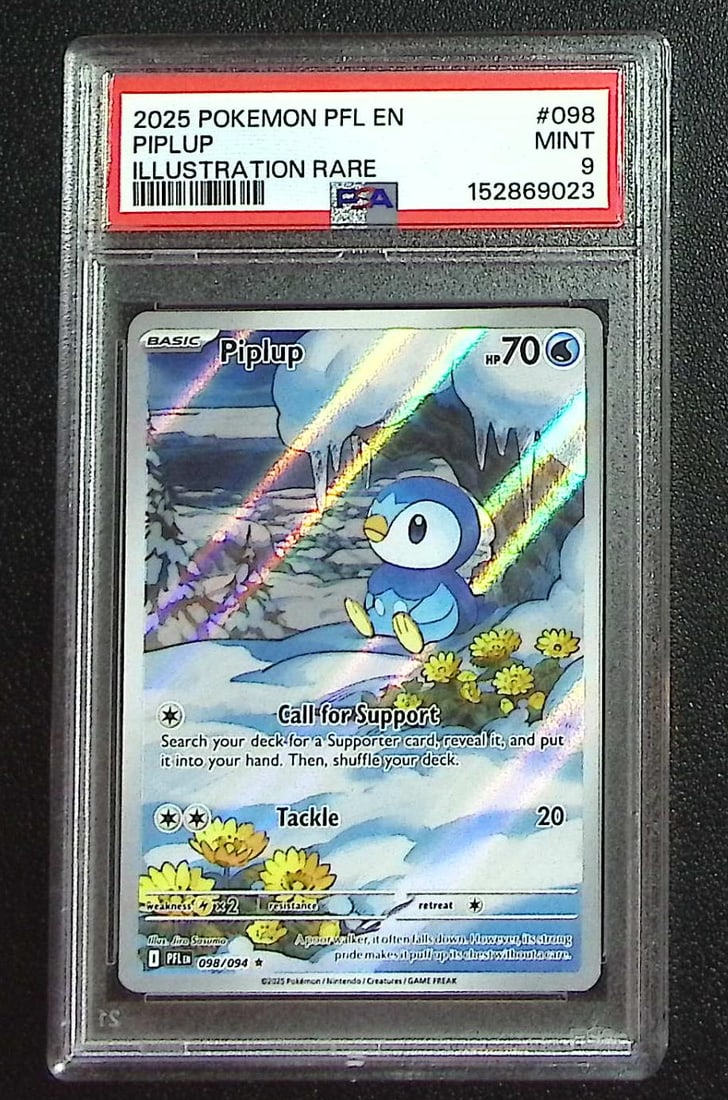 Pokemon Phantasmal Flames Piplup Illustration Rare #98 PSA 9: Pokemon Trading Card Game Cards, Charizard, Pikachu, Mewtwo, Reverse Holo, Holo Rare, Secret Rare Cards, Full Art Cards, Eevee, Ultra Rare Card, Illustration Rare, Special Illustration Rare SIR