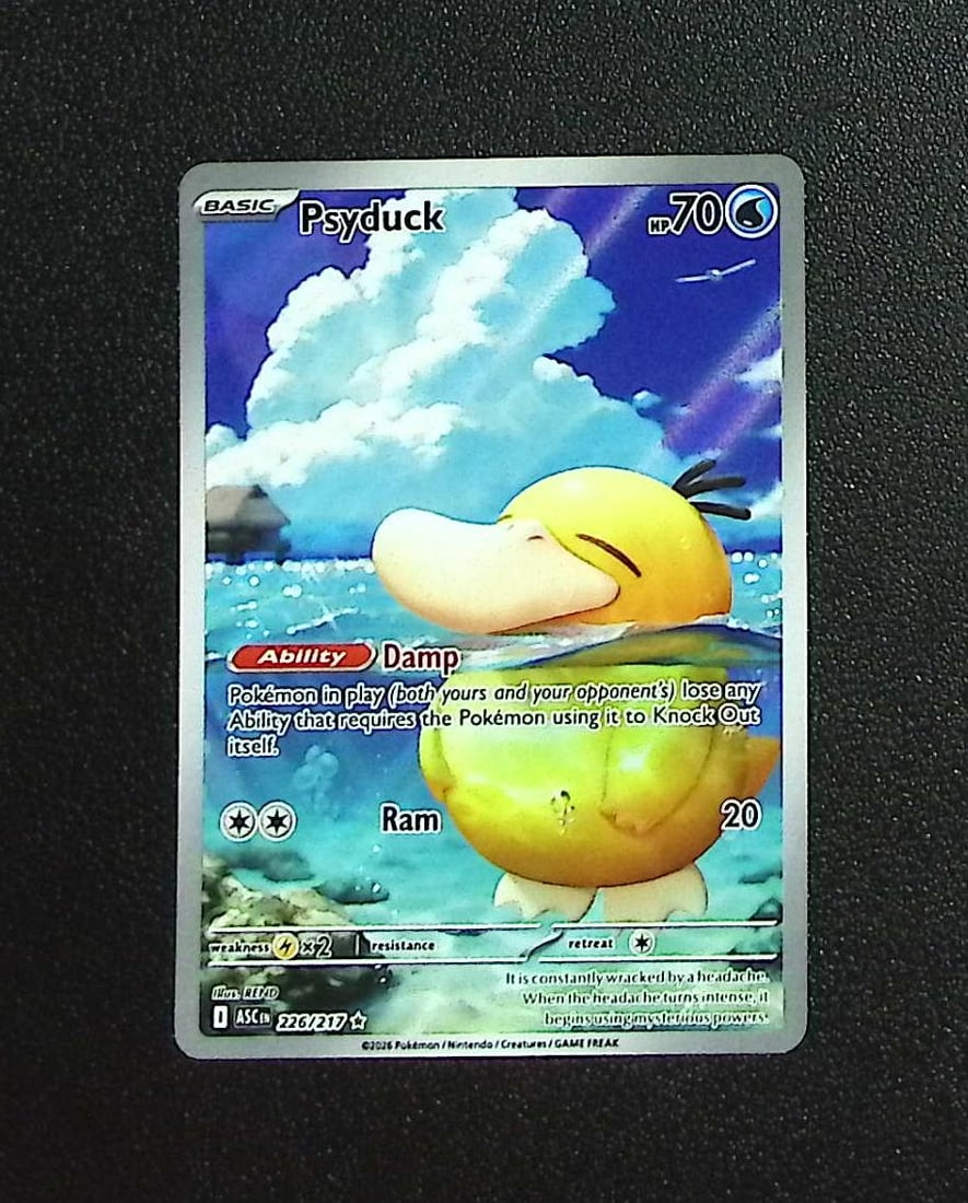 Pokemon Ascended Heroes Psyduck Illustration Rare #226: Pokemon Trading Card Game Cards, Charizard, Pikachu, Mewtwo, Reverse Holo, Holo Rare, Secret Rare Cards, Full Art Cards, Eevee, Ultra Rare Card, Illustration Rare, Special Illustration Rare SIR