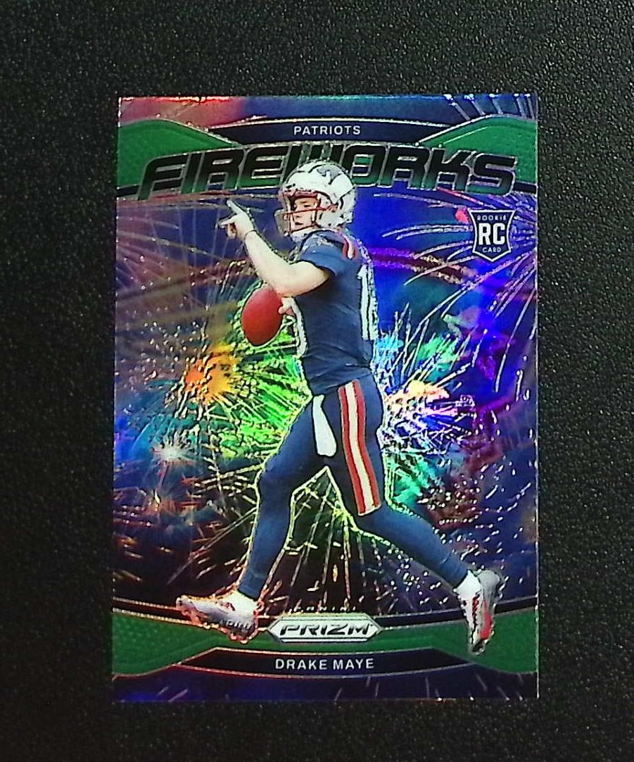 Drake Maye Rookie Card Fireworks Green Prizm 2024 Panini Prizm #22 Patriots (1 of 2)