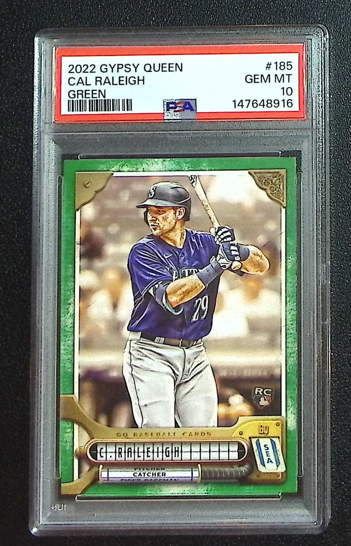 Cal Raleigh Rookie Card Green 2022 Gypsy Queen #185 PSA 10 POP 1!!! Mariners: Topps, Bowman, & Fanatics Baseball MLB Trading & Sports Cards, Sports Cards for Sale Near Me, World Series & Hall of Fame Players Memorabilia, Refractors, X-Fractors, Numbered, SP, SSP, Valuable Aucti