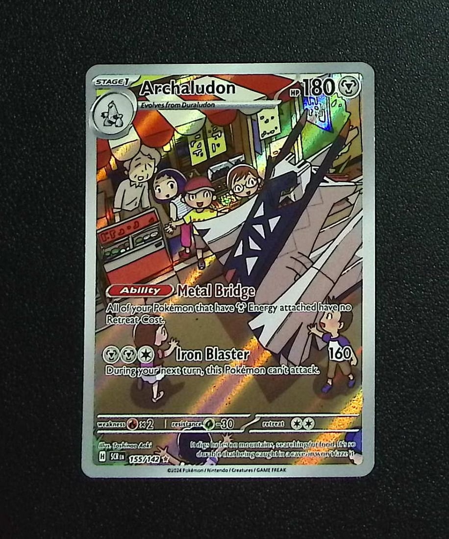 Pokemon Stellar Crown Archaludon Illustration Rare #155: Pokemon Trading Card Game Cards, Charizard, Pikachu, Mewtwo, Reverse Holo, Holo Rare, Secret Rare Cards, Full Art Cards, Eevee, Ultra Rare Card, Illustration Rare, Special Illustration Rare SIR