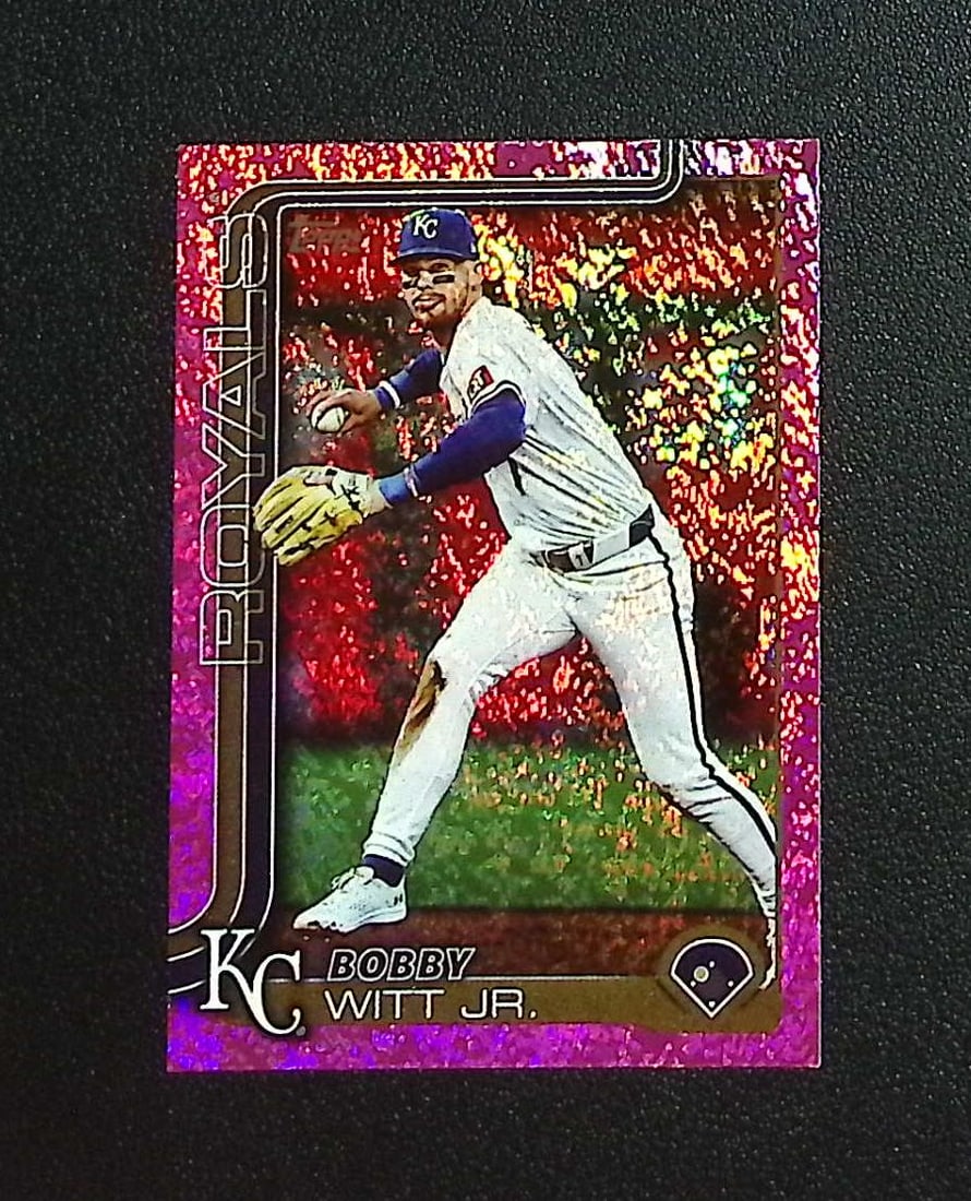 Bobby Witt Jr. Pink Sandglitter 2025 Topps #100 Kansas City Royals: Topps, Bowman, & Fanatics Baseball MLB Trading & Sports Cards, Sports Cards for Sale Near Me, World Series & Hall of Fame Players Memorabilia, Refractors, X-Fractors, Numbered, SP, SSP, Valuable Aucti