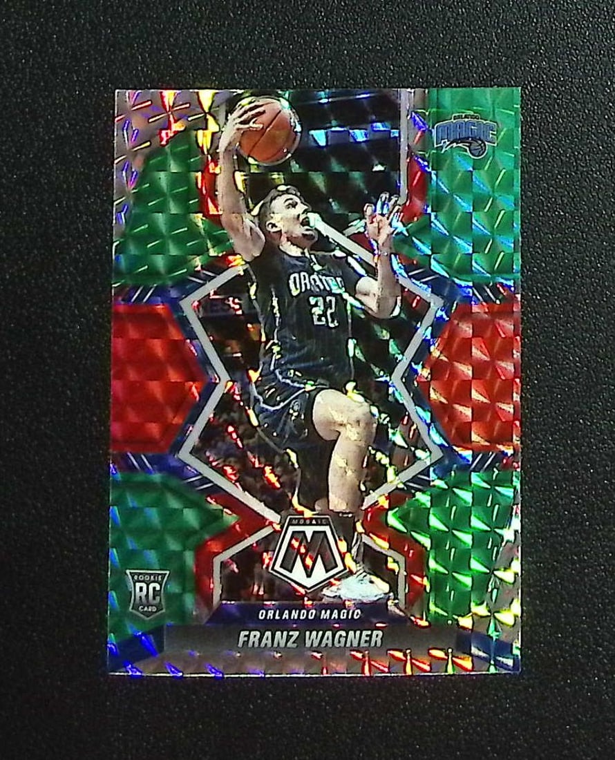 Franz Wagner Rookie Card Red & Green Choice 2021-22 Mosaic #220 Orlando Magic: Panini, Donruss Optic, Donruss Select, Prizm, Mosaic, Contenders, Revolution, Phoenix, NBA Hoops, Rookie NFL Sports Trading Cards, Silver, SP, SSP, Wave Prizms, Numbered Cards, Basketball sports Cards