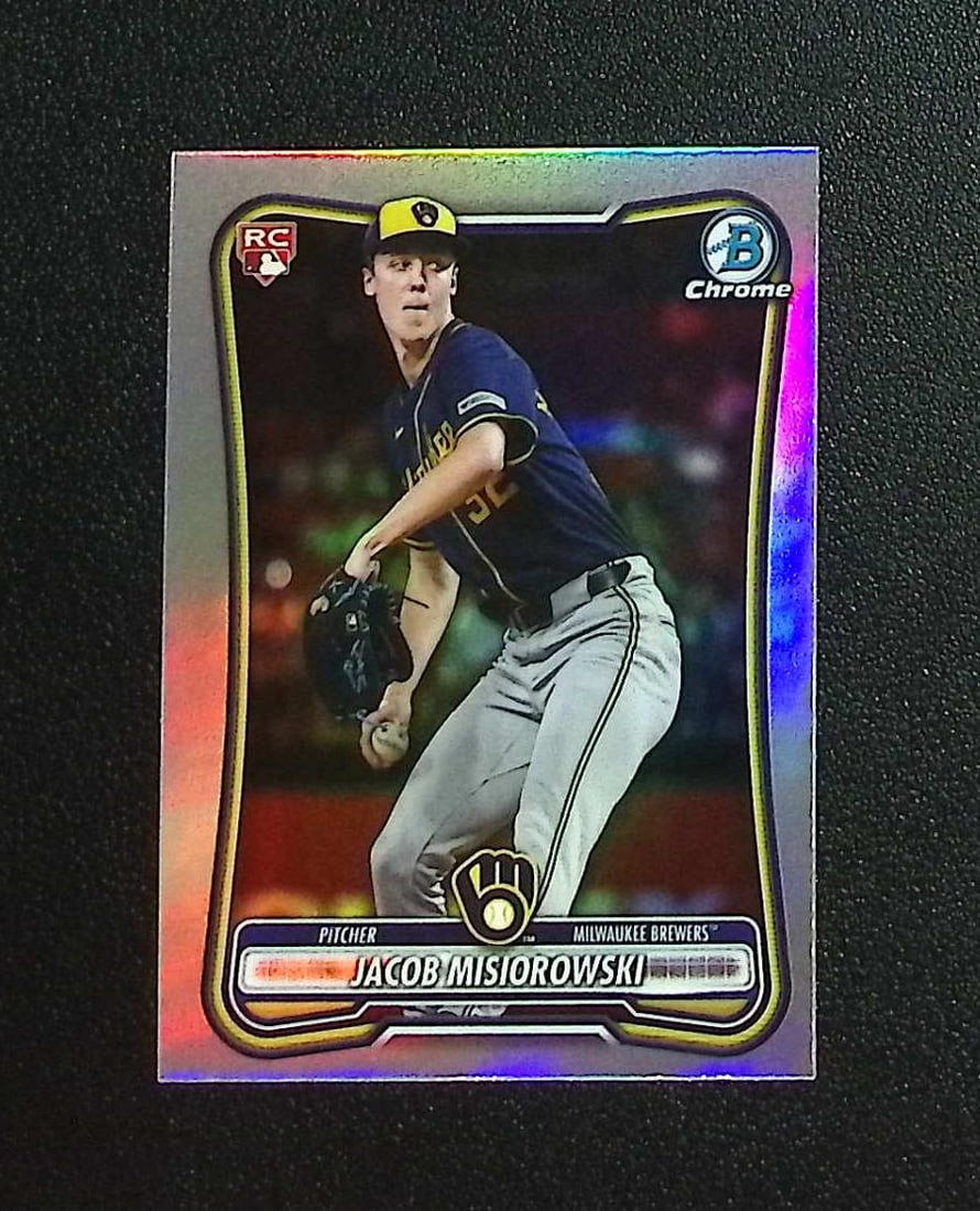 Jacob Misiorowski Red Rookie Logo 2026 Bowman Chrome #35 Milwaukee Brewers: Topps, Bowman, & Fanatics Baseball MLB Trading & Sports Cards, Sports Cards for Sale Near Me, World Series & Hall of Fame Players Memorabilia, Refractors, X-Fractors, Numbered, SP, SSP, Valuable Aucti