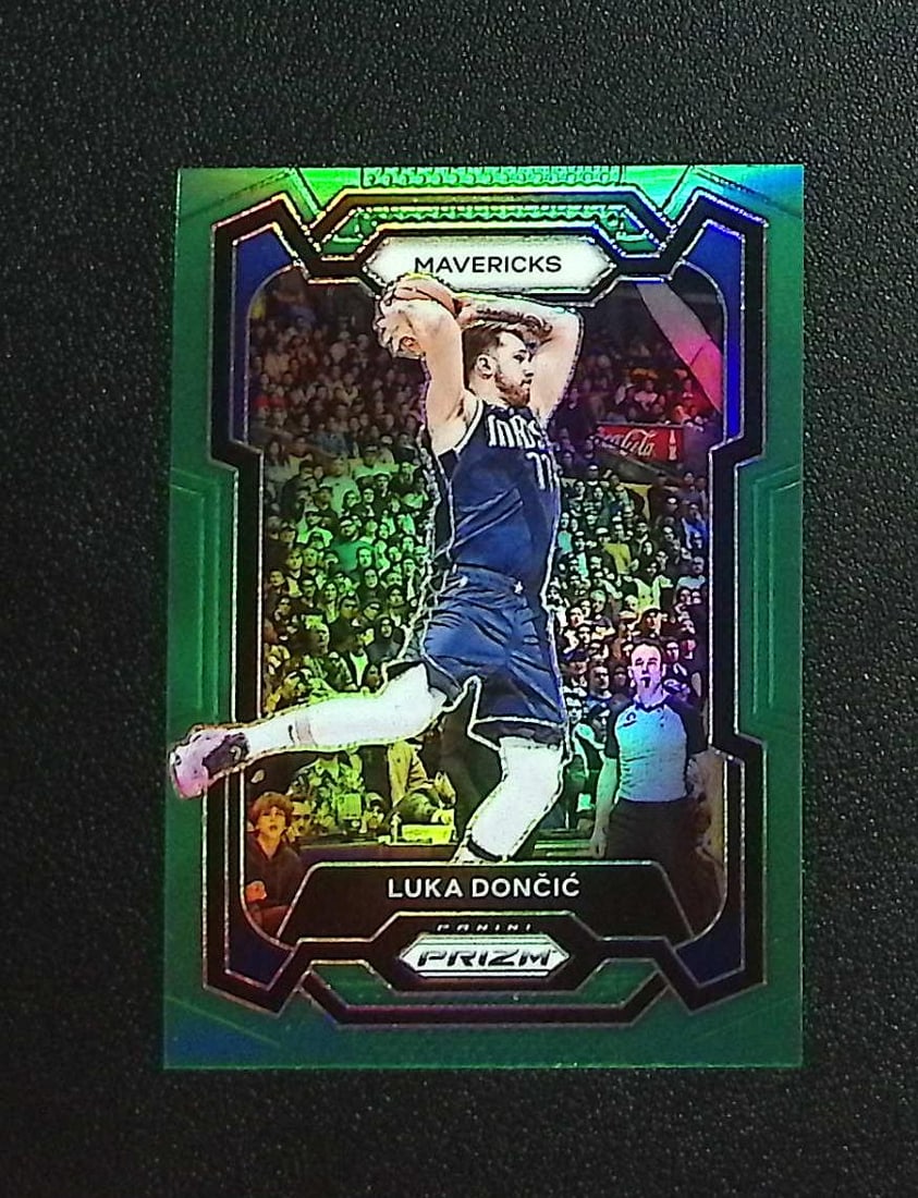 Luka Doncic Green Prizm 2023-24 Panini Prizm #110 Mavericks, Lakers: Panini, Donruss Optic, Donruss Select, Prizm, Mosaic, Contenders, Revolution, Phoenix, NBA Hoops, Rookie NFL Sports Trading Cards, Silver, SP, SSP, Wave Prizms, Numbered Cards, Basketball sports Cards