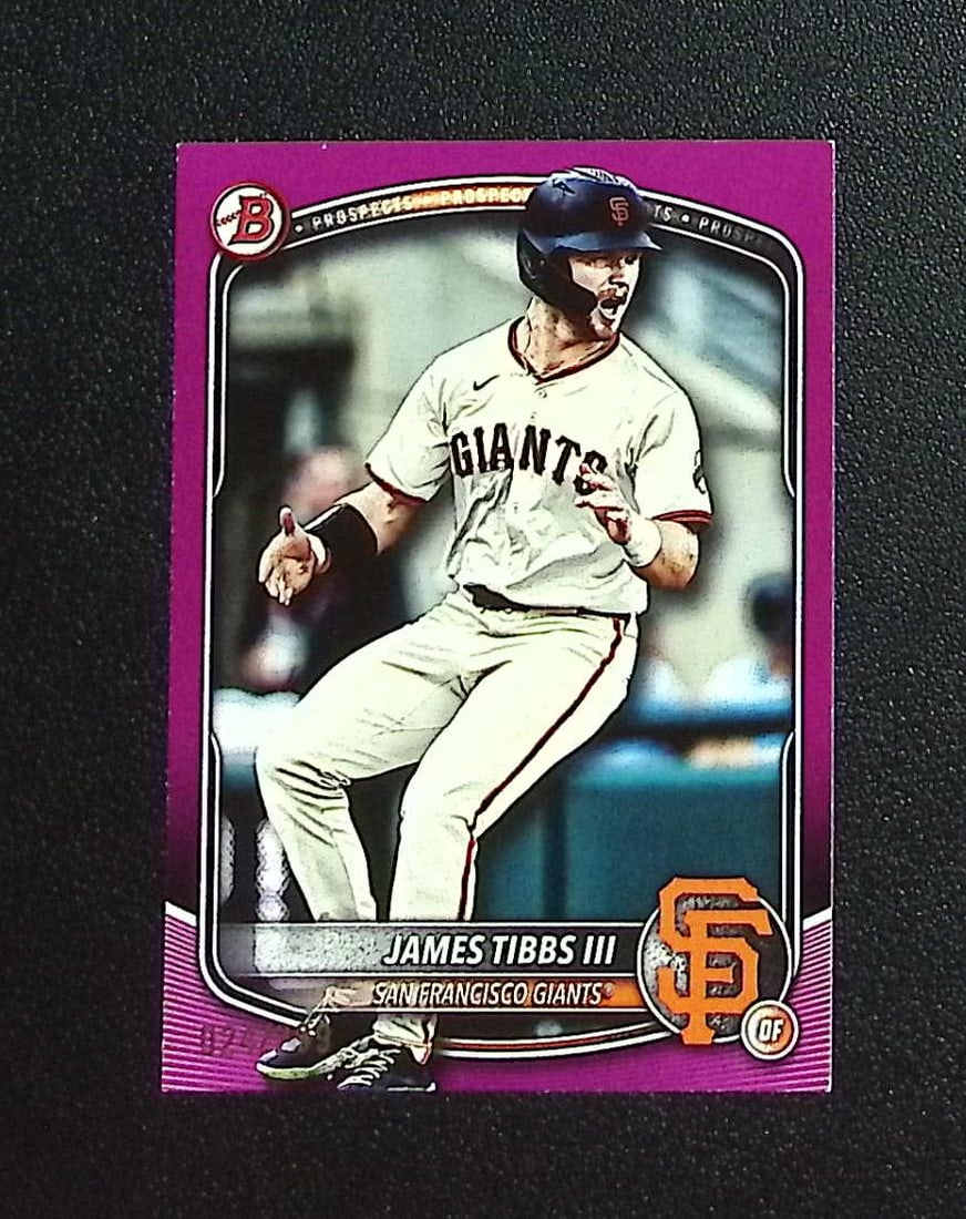 James Tibbs III Prospects Fuchsia /299 2025 Bowman #BP-39 Giants: Topps, Bowman, & Fanatics Baseball MLB Trading & Sports Cards, Sports Cards for Sale Near Me, World Series & Hall of Fame Players Memorabilia, Refractors, X-Fractors, Numbered, SP, SSP, Valuable Aucti