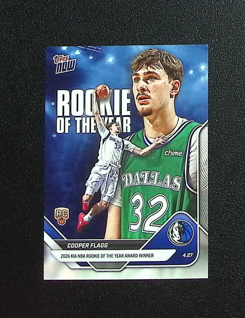 Cooper Flagg Rookie Card Rookie of the Year 2026 Topps Now #ROTY Dallas Mavericks: Topps & Bowman Basketball NBA Trading & Sports Cards, Sports Cards for Sale Near Me, Chrome, Refractor, SP, SSP, Valuable Auction Memorabilia Lots Sold On Line, NBA Championship & Hall of Fame Player 