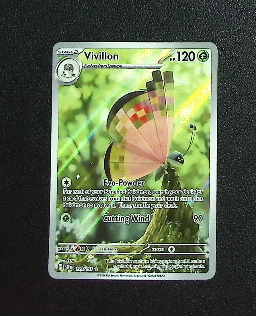 Pokemon Surging Sparks Vivillon Illustration Rare #193: Pokemon Trading Card Game Cards, Charizard, Pikachu, Mewtwo, Reverse Holo, Holo Rare, Secret Rare Cards, Full Art Cards, Eevee, Ultra Rare Card, Illustration Rare, Special Illustration Rare SIR