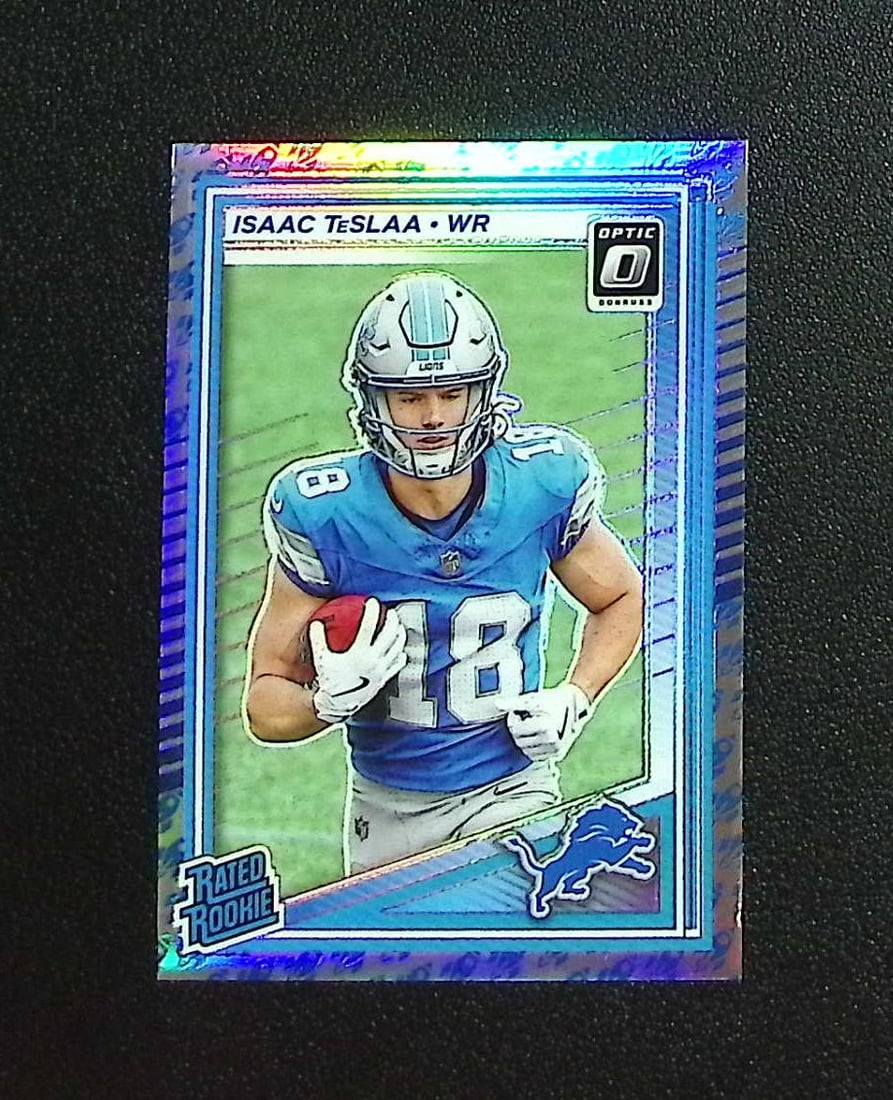 Isaac TeSlaa Rookie Card Rocket Emoji Prizm SSP 2025 Donruss Optic #219 Detroit Lions