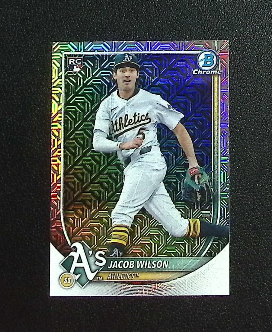 Jacob Wilson Rookie Card Mojo Refractor 2025 Bowman Chrome #9 Oakland Athletics: Topps, Bowman, & Fanatics Baseball MLB Trading & Sports Cards, Sports Cards for Sale Near Me, World Series & Hall of Fame Players Memorabilia, Refractors, X-Fractors, Numbered, SP, SSP, Valuable Aucti