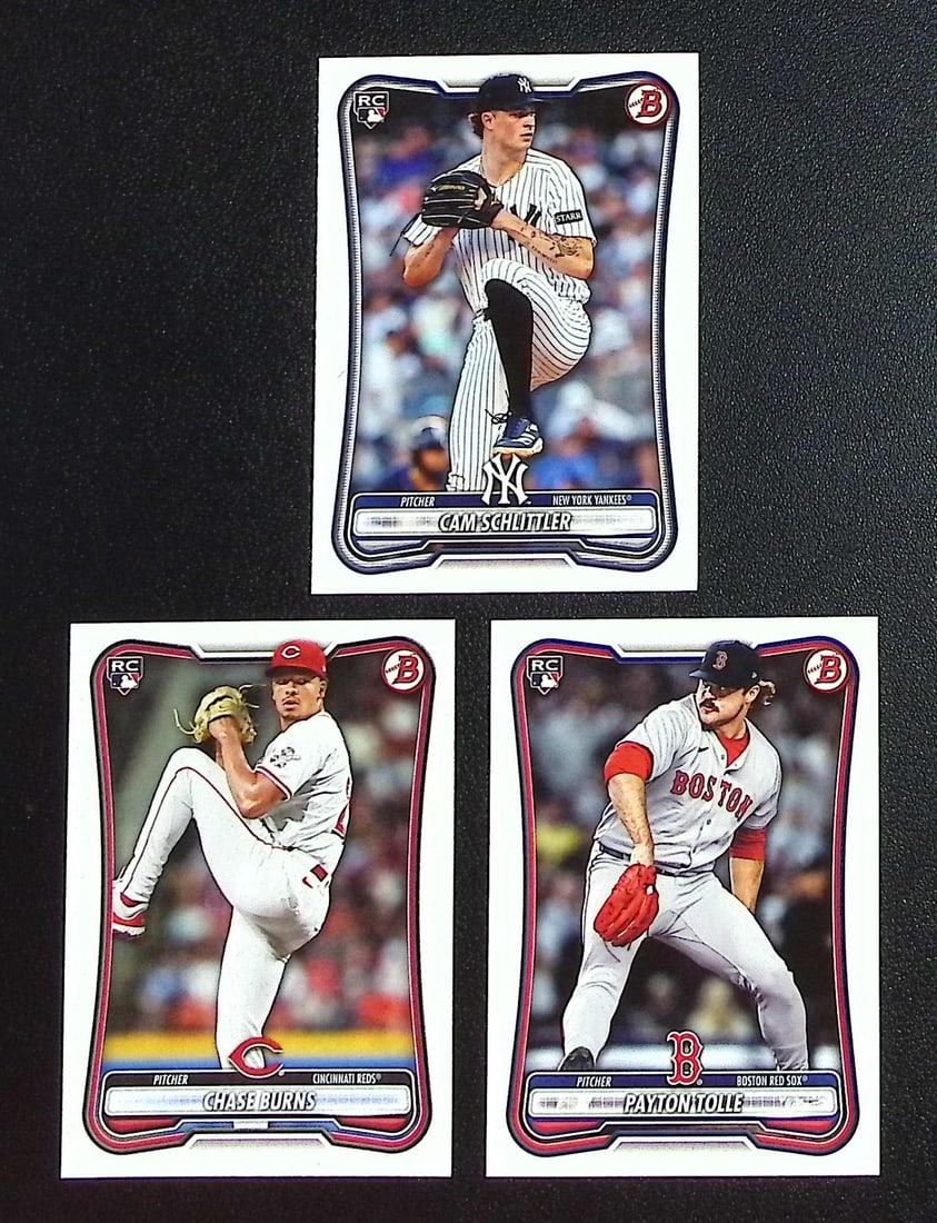 Lot of 3 2026 Bowman Paper Rookie Cards Pitchers. Schlittler, Burns, Tolle: Topps, Bowman, & Fanatics Baseball MLB Trading & Sports Cards, Sports Cards for Sale Near Me, World Series & Hall of Fame Players Memorabilia, Refractors, X-Fractors, Numbered, SP, SSP, Valuable Aucti