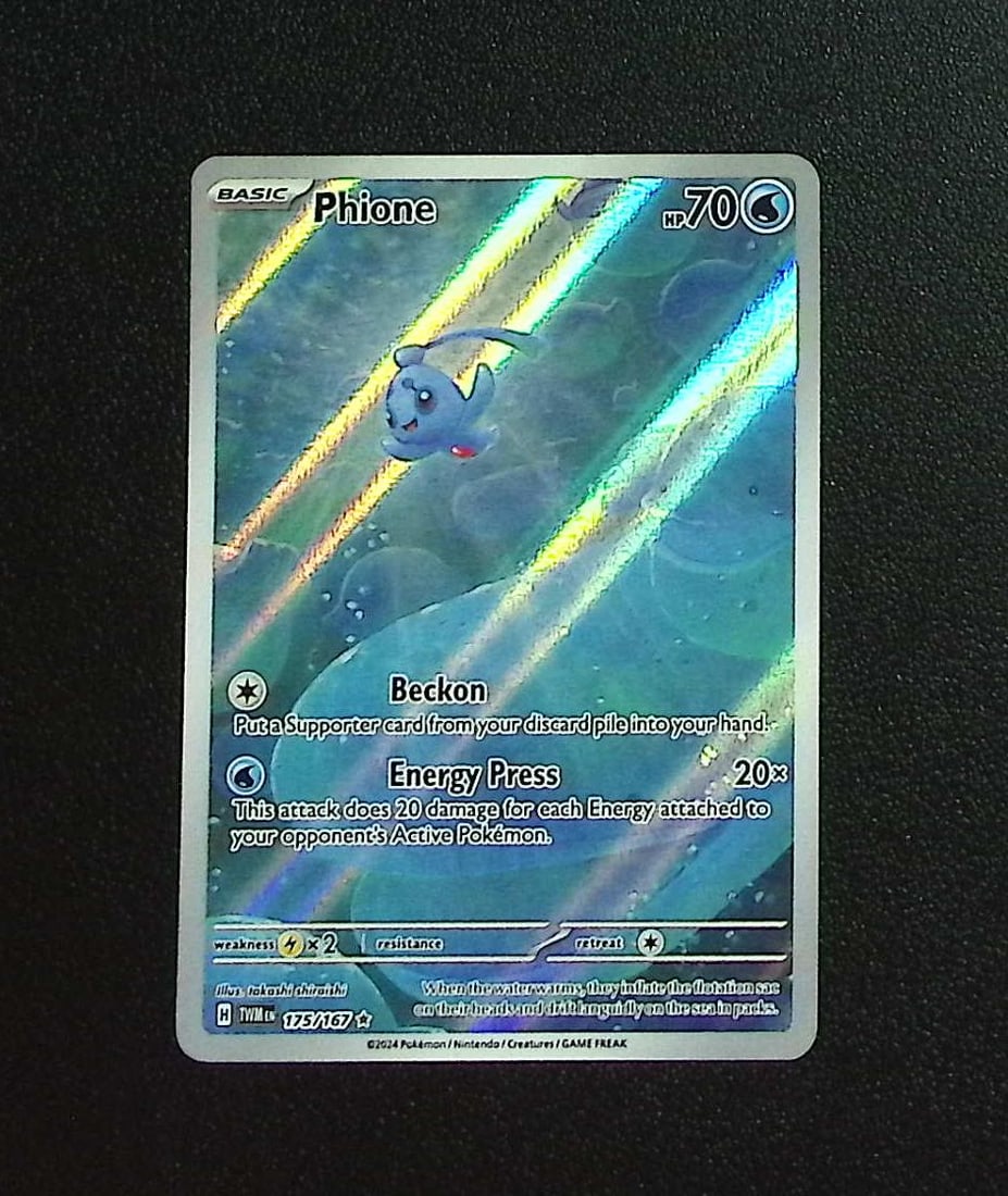 Pokemon Twilight Masquerade Phione Illustration Rare #175: Pokemon Trading Card Game Cards, Charizard, Pikachu, Mewtwo, Reverse Holo, Holo Rare, Secret Rare Cards, Full Art Cards, Eevee, Ultra Rare Card, Illustration Rare, Special Illustration Rare SIR