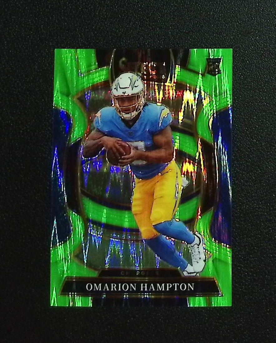 Omarion Hampton Rookie Card Neon Green Shock /699 2025 Select #2 LA Chargers: Panini, Donruss Optic, & Donruss Select, Prizm, Mosaic, Contenders, Zenith, Phoenix, Illusions, Absolute, Rookie NFL Sports Trading Cards, SP, SSP, Cards, Football Cards for Sale Near Me, Superbowl & 