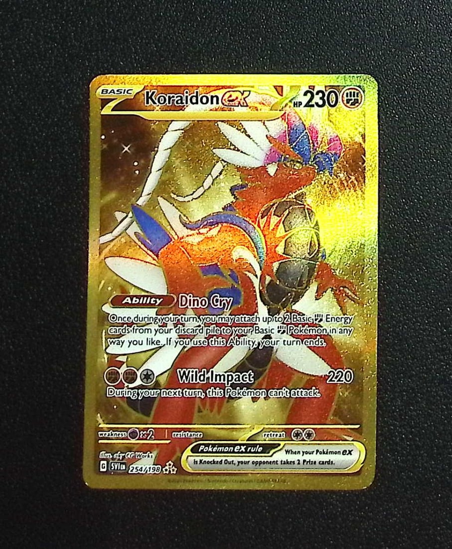 Pokemon Scarlet & Violet Base Set Koraidon Ex Gold Hyper Rare #254: Pokemon Trading Card Game Cards, Charizard, Pikachu, Mewtwo, Reverse Holo, Holo Rare, Secret Rare Cards, Full Art Cards, Eevee, Ultra Rare Card, Illustration Rare, Special Illustration Rare SIR