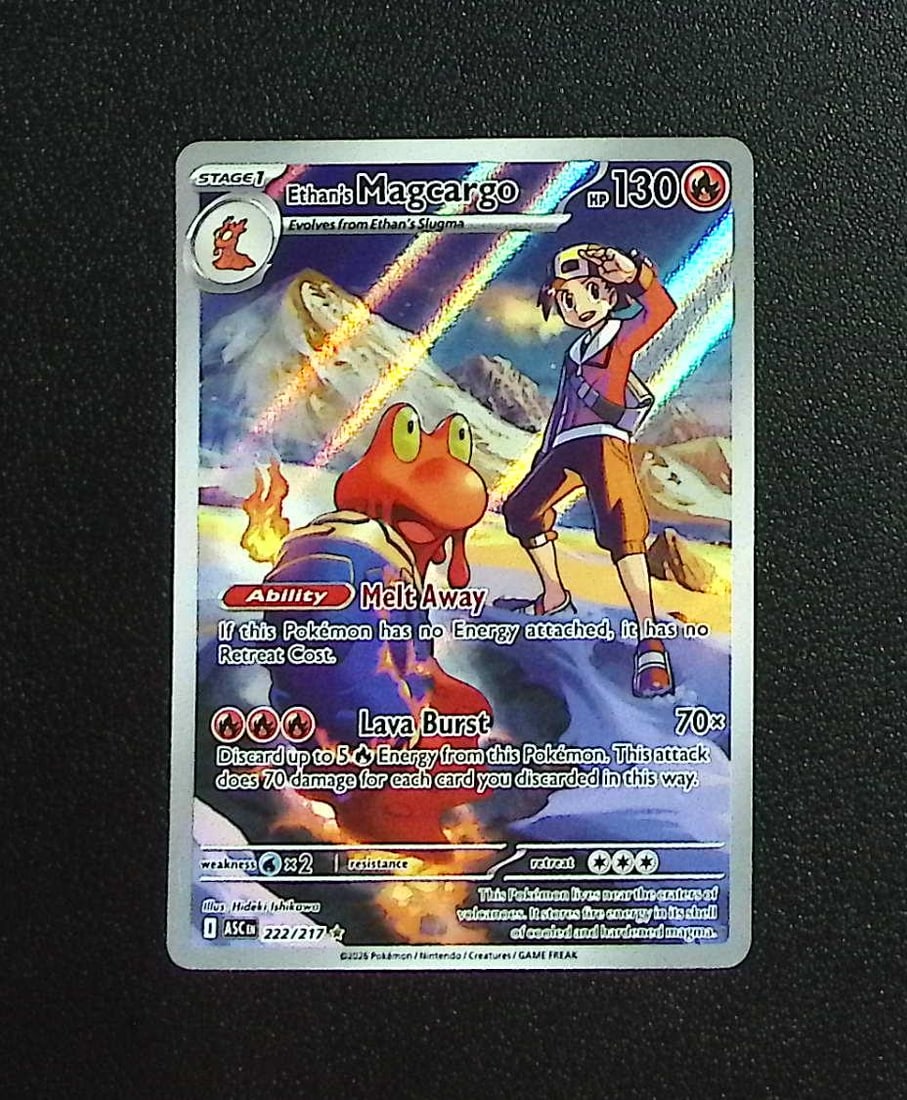 Pokemon Ascended Heroes Ethan's Magcargo Illustration Rare #222: Pokemon Trading Card Game Cards, Charizard, Pikachu, Mewtwo, Reverse Holo, Holo Rare, Secret Rare Cards, Full Art Cards, Eevee, Ultra Rare Card, Illustration Rare, Special Illustration Rare SIR