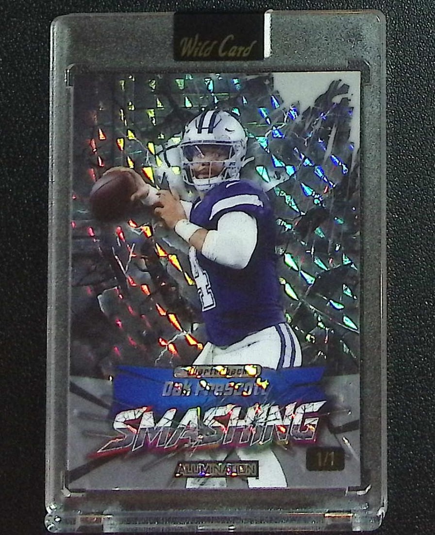 Dak Prescott Smashing 1/1 2026 Wild Card Alumination #JSMBK1-DP Dallas Cowboys: Wild Card Football NFL Trading Cards, Sports Cards for Sale Near Me, Hall of Fame & Super Bowl Player Cards, Auction Memorabilia Lots for Sale on Line