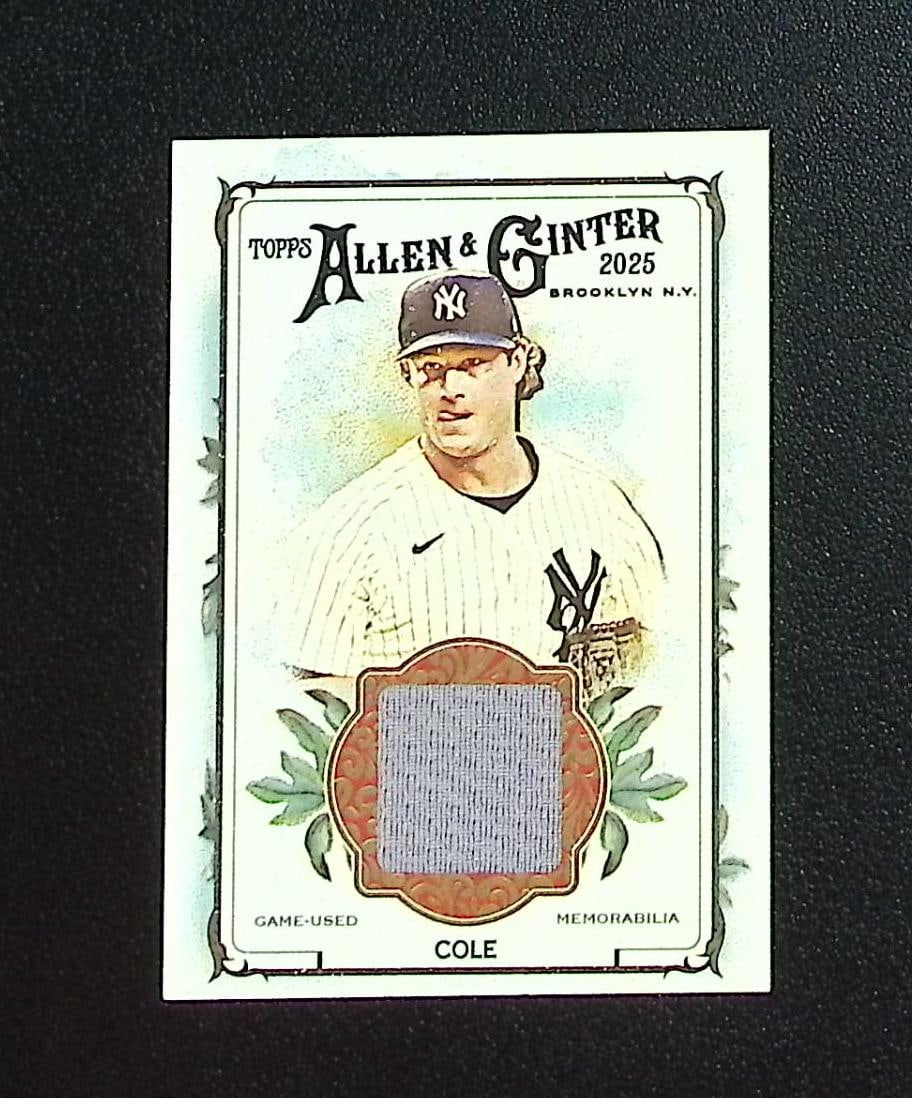 Gerrit Cole Game Used Patch 2025 Topps Allen & Ginter #AGR-GC New York Yankees: Topps, Bowman, & Fanatics Baseball MLB Trading & Sports Cards, Sports Cards for Sale Near Me, World Series & Hall of Fame Players Memorabilia, Refractors, X-Fractors, Numbered, SP, SSP, Valuable