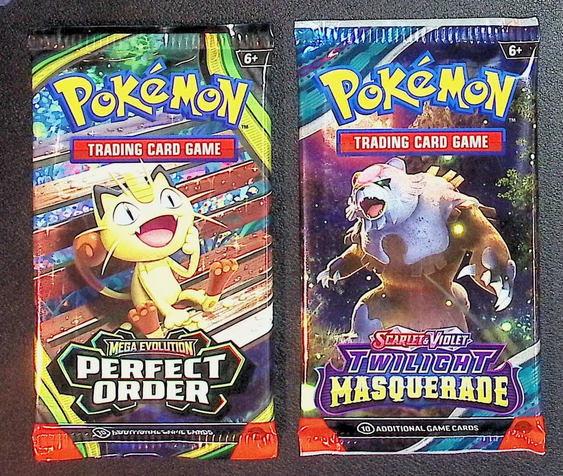 2 COUNT: 1 - Pokemon Perfect Order & 1 - Twilight Masquerade Booster Packs: Pokemon Trading Card Game Cards, Charizard, Pikachu, Mewto, EX, Referse Holo, Holo Rare Cards, Secret Rare Cards, Full Art Cards, Evee, 3 Stars Ultra Rare Cards, Double Rare, Illustration Rare, Specia