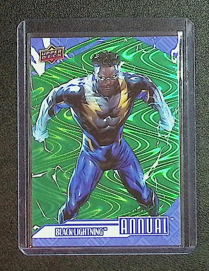 Black Lightning Green Parrallel /499 2026 Upper Deck #30: Topps, Fleer Upper Deck, Chrome Super Heroes DC & Marvel, Marvel Studios, MCU, Superheroes, Marvel Comis, Captain America, Thor, Hulk, Iron Man, Avengers, Thanos