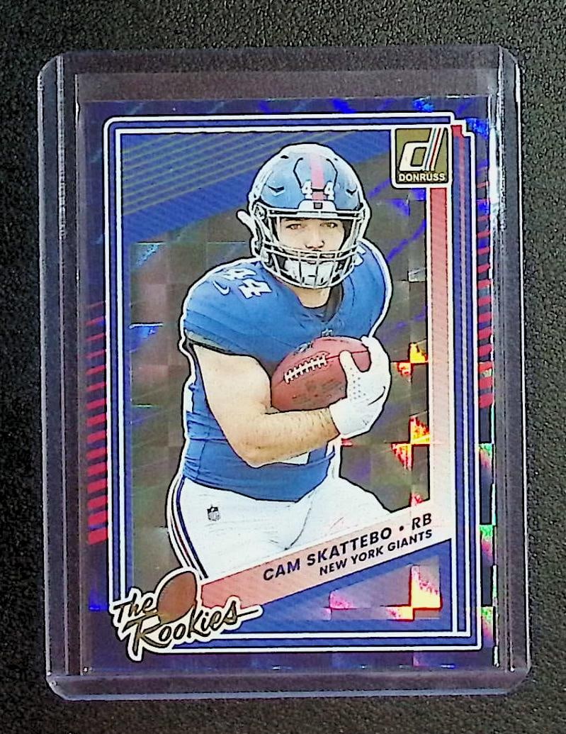 Cam Skattebo The Rookies Blue Color Match Geometric Holo 2025 Donruss #19: Panini, Donruss Optic, & Donruss Select, Prizm, Mosaic, Contenders, Zenith, Phoenix, Illusions, Absolute, Rookie NFL Sports Trading Cards, SP, SSP, Cards, Football Cards for Sale Near Me, Superbowl & 
