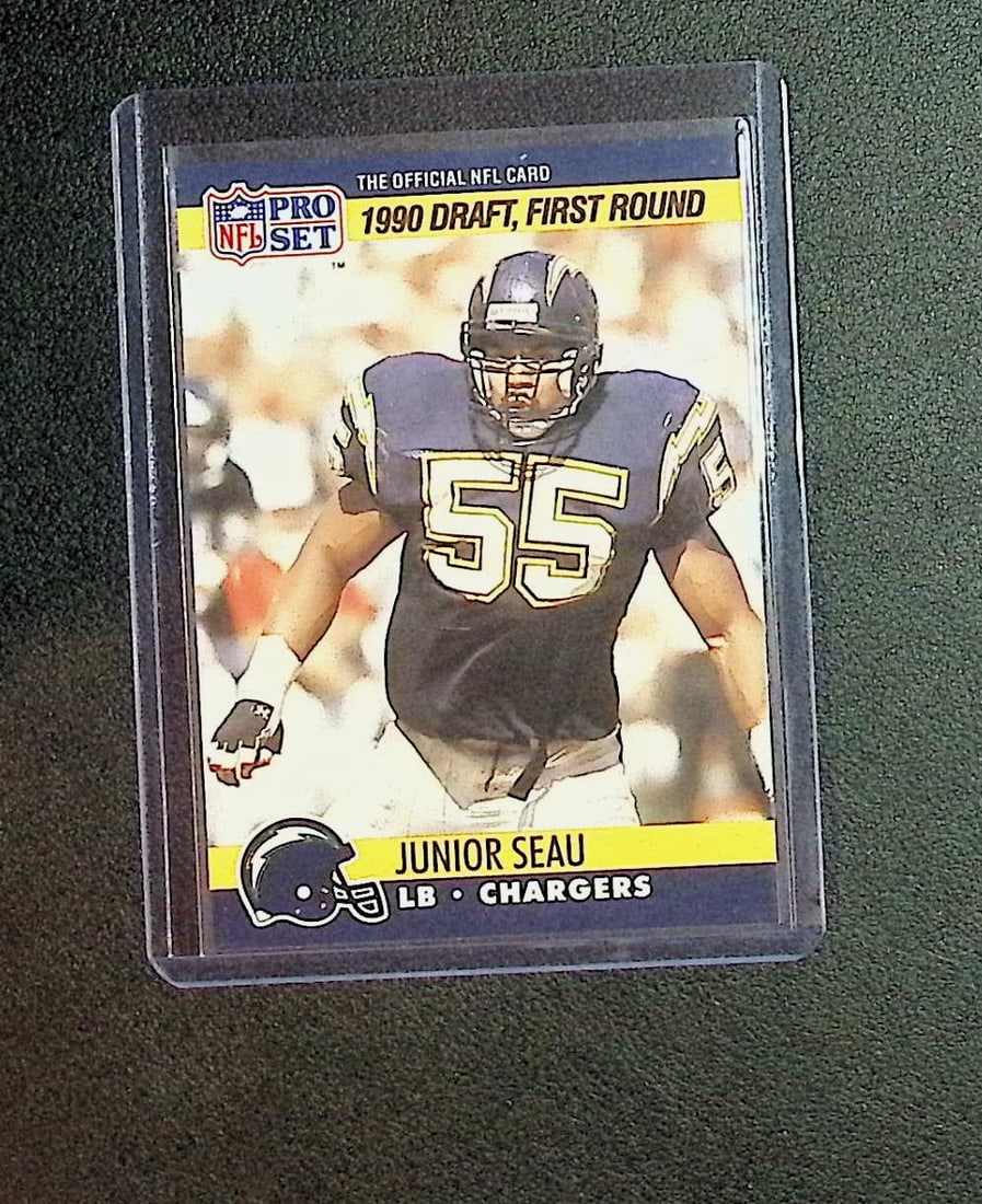 Junior Seau First Round Draft 1990 NFL Pro Set #673: Pro Set Vintage Football NFL Trading Cards, Old Sports Cards for Sale Near Me, Hall of Fame & Super Bowl Player Cards, Auction Memorabilia Lots for Sale on Line