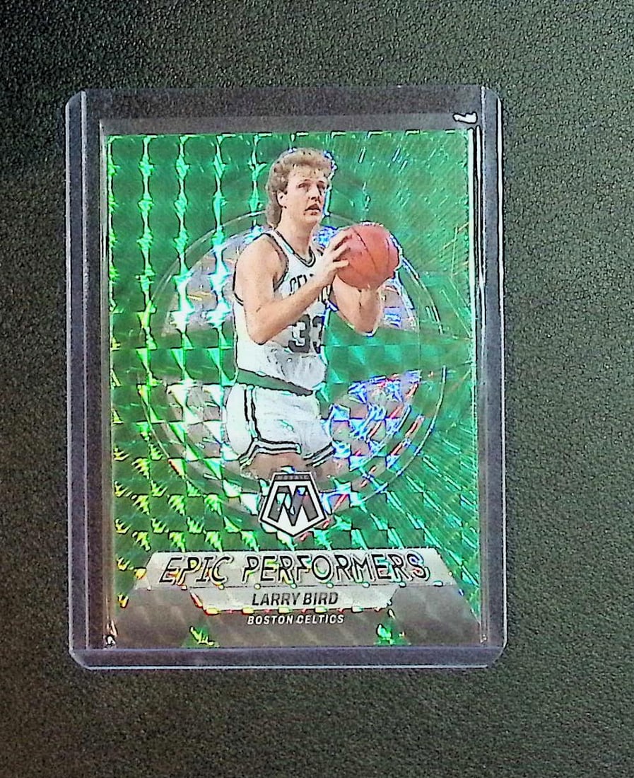 Larry Bird Epic Preformers Green Color Match Prizm 2023 Panini Mosaic #17: Panini, Donruss Optic, Donruss Select, Prizm, Mosaic, Contenders, Revolution, Phoenix, NBA Hoops, Rookie NFL Sports Trading Cards, Silver, SP, SSP, Wave Prizms, Numbered Cards, Basketball sports Cards