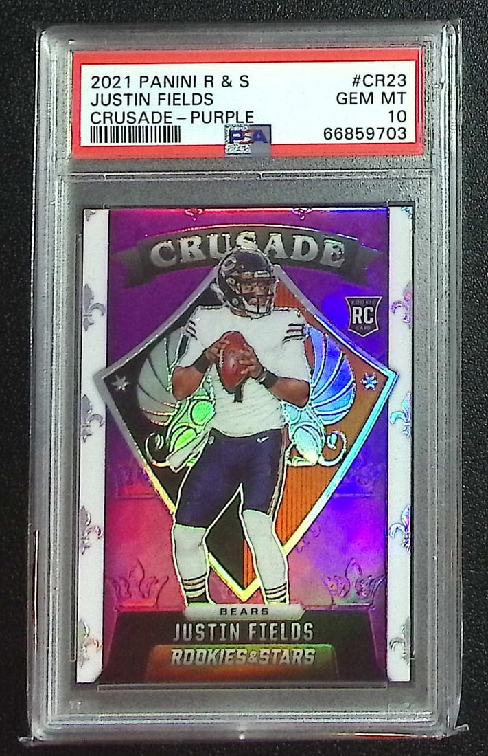 Justin Fields Rookie Card Crusade Purple /35 2021 Rookies & Stars #CR-23 PSA 10