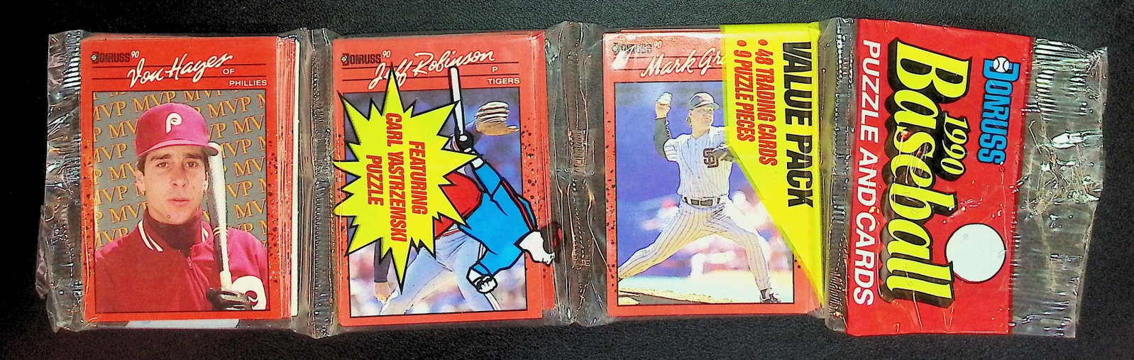 1990 Donruss Series 1 RACK PACK Vintage Baseball Card Factory Sealed - You Get the Pack Shown: Vintage Valuable Donruss Baseball MLB Trading & Sports Cards, Robin Yount, George Brett, Rickey Henderson, Nolan Ryan, Old Sports Cards for Sale Near Me, World Series & hall of Fame Players, Auction M