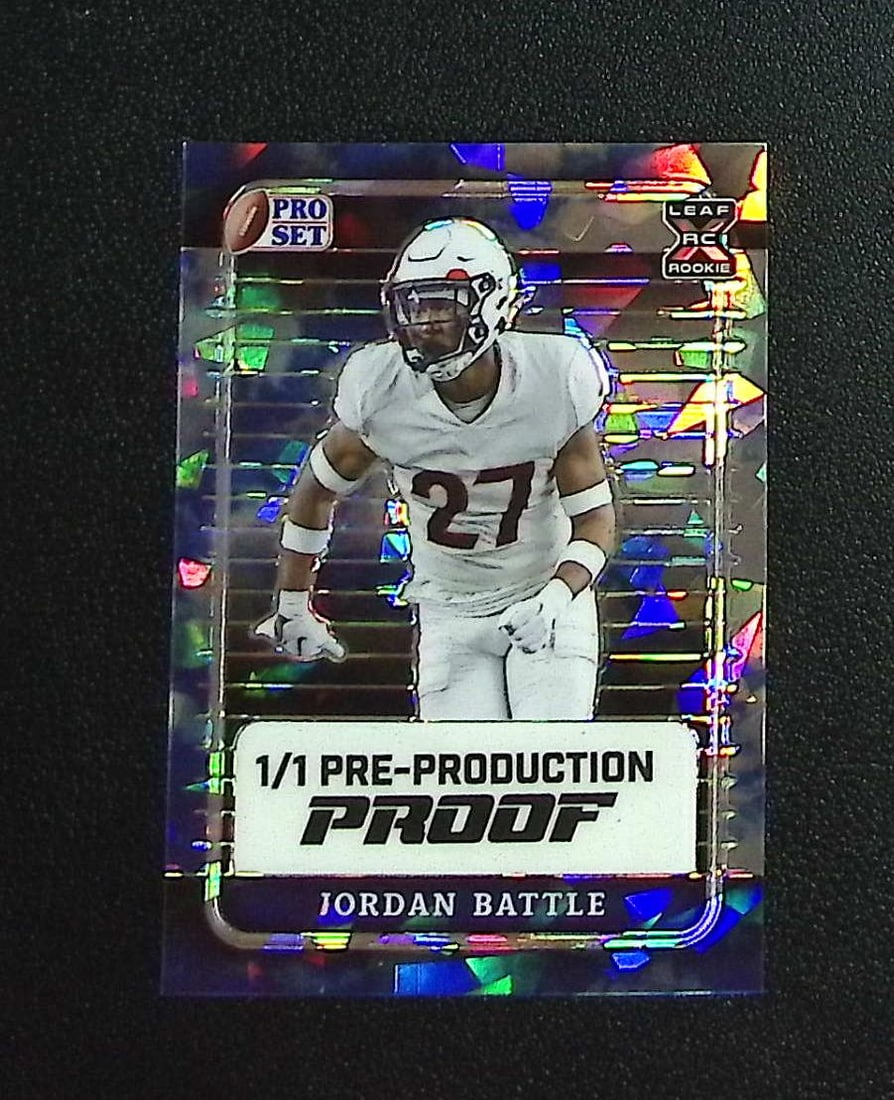 Jordan Battle Rookie 1/1 Pre Production Proof 2023 Leaf Pro Set: Leaf Football NFL Trading Cards, Sports Cards for Sale Near Me, Hall of Fame & Super Bowl Player Cards, Auction Memorabilia Lots for Sale on Line
