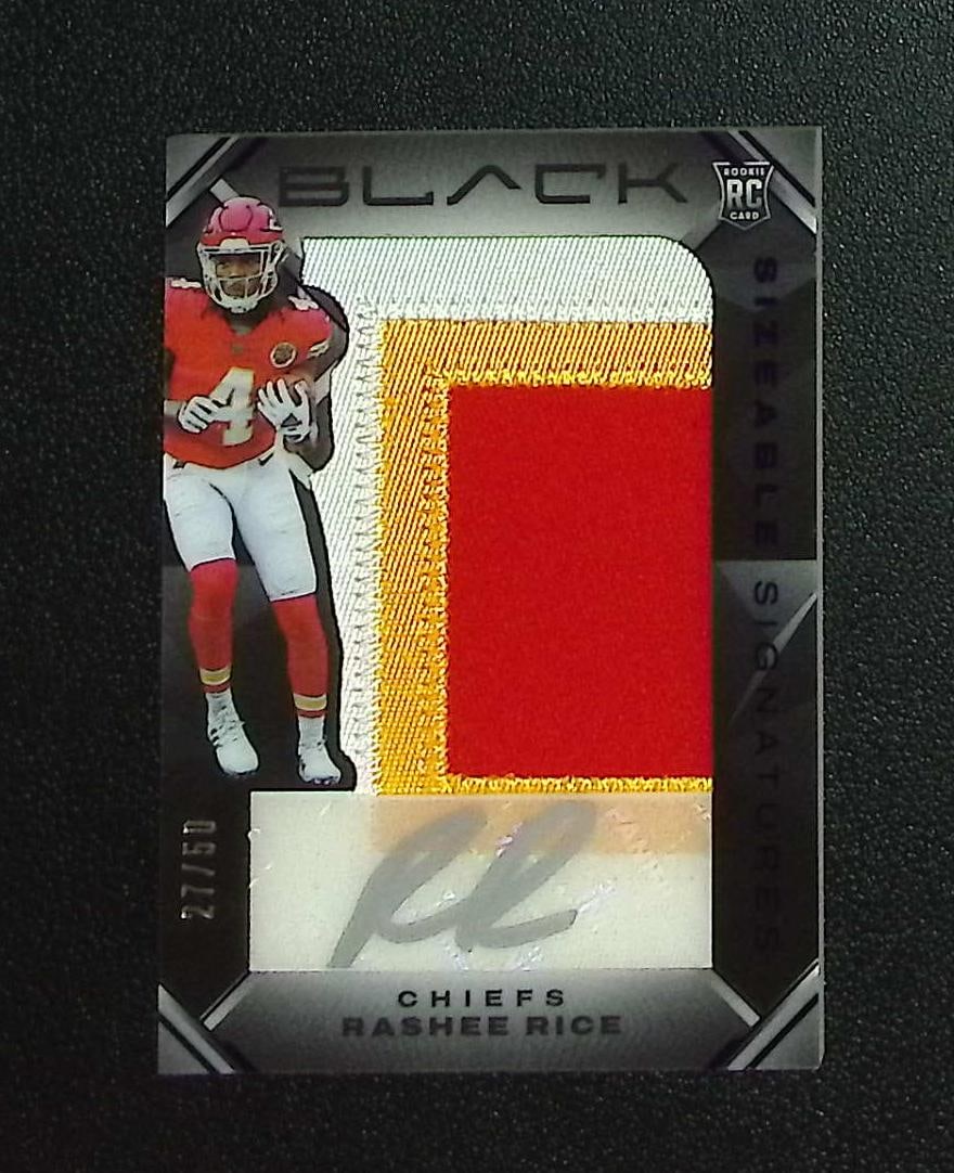 Rashee Rice Rookie Patch Auto /50 2023 Panini Black #SSRJ-29 Kansas City Chiefs: Panini, Donruss Optic, & Donruss Select, Prizm, Mosaic, Contenders, Zenith, Phoenix, Illusions, Absolute, Rookie NFL Sports Trading Cards, SP, SSP, Cards, Football Cards for Sale Near Me, Superbowl & 