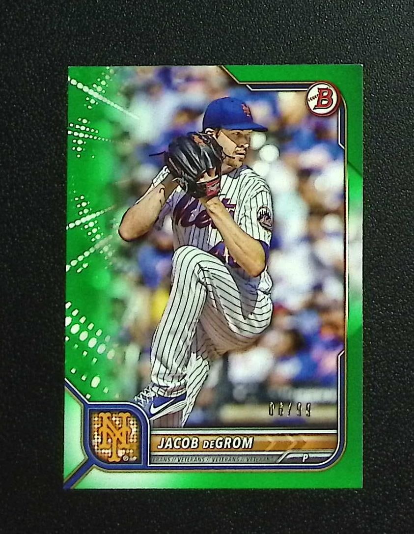 Jacob DeGrom Green /99 2022 Bowman #7 Mets, Rangers: Topps, Bowman, & Fanatics Baseball MLB Trading & Sports Cards, Sports Cards for Sale Near Me, World Series & Hall of Fame Players Memorabilia, Refractors, X-Fractors, Numbered, SP, SSP, Valuable Aucti