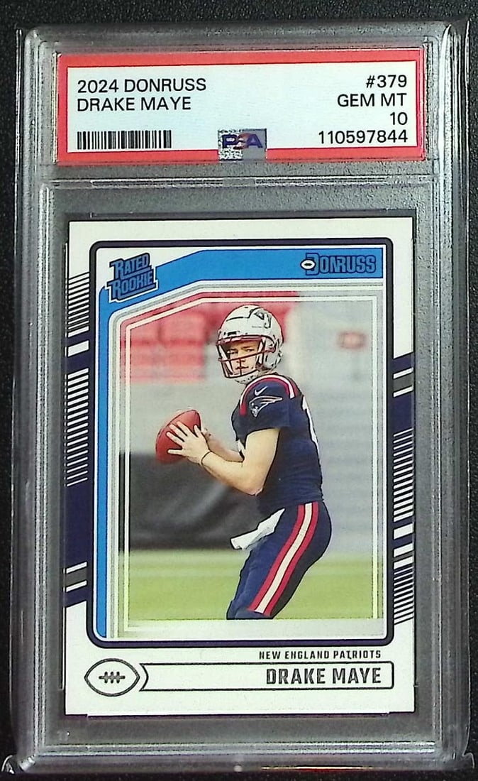 Drake Maye Rookie Card 2024 Donruss #379 PSA 10 New England Patriots: Panini, Donruss Optic, & Donruss Select, Prizm, Mosaic, Contenders, Zenith, Phoenix, Illusions, Absolute, Rookie NFL Sports Trading Cards, SP, SSP, Cards, Football Cards for Sale Near Me, Superbowl & 