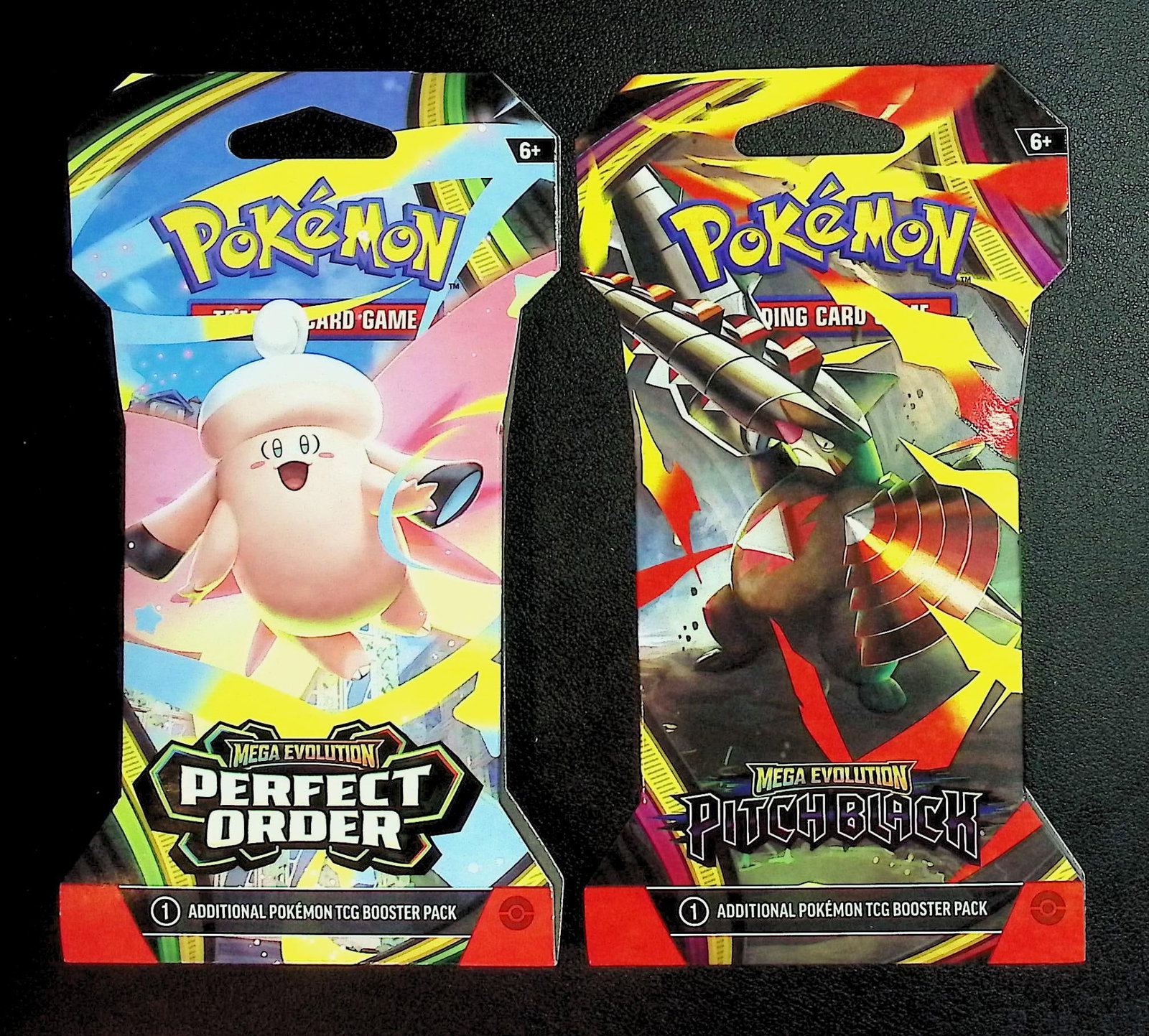 2 COUNT: 1 - Pokemon Perfect Order & 1 - Pitch Black Booster Packs: Pokemon Trading Card Game Cards, Charizard, Pikachu, Mewto, EX, Referse Holo, Holo Rare Cards, Secret Rare Cards, Full Art Cards, Evee, 3 Stars Ultra Rare Cards, Double Rare, Illustration Rare, Specia