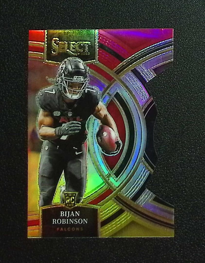 Bijan Robinson Rookie Card Red/Yellow Prizm Die Cut 2023 Select #180 Atlanta Falcons: Panini, Donruss Optic, & Donruss Select, Prizm, Mosaic, Contenders, Zenith, Phoenix, Illusions, Absolute, Rookie NFL Sports Trading Cards, SP, SSP, Cards, Football Cards for Sale Near Me, Superbowl & 