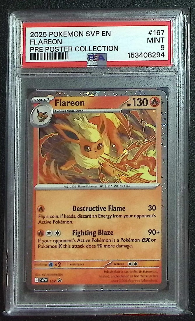 Pokemon Prismatic Poster Collection Promo Flareon #167 PSA 9: Pokemon Trading Card Game Cards, Charizard, Pikachu, Mewtwo, Reverse Holo, Holo Rare, Secret Rare Cards, Full Art Cards, Eevee, Ultra Rare Card, Illustration Rare, Special Illustration Rare SIR