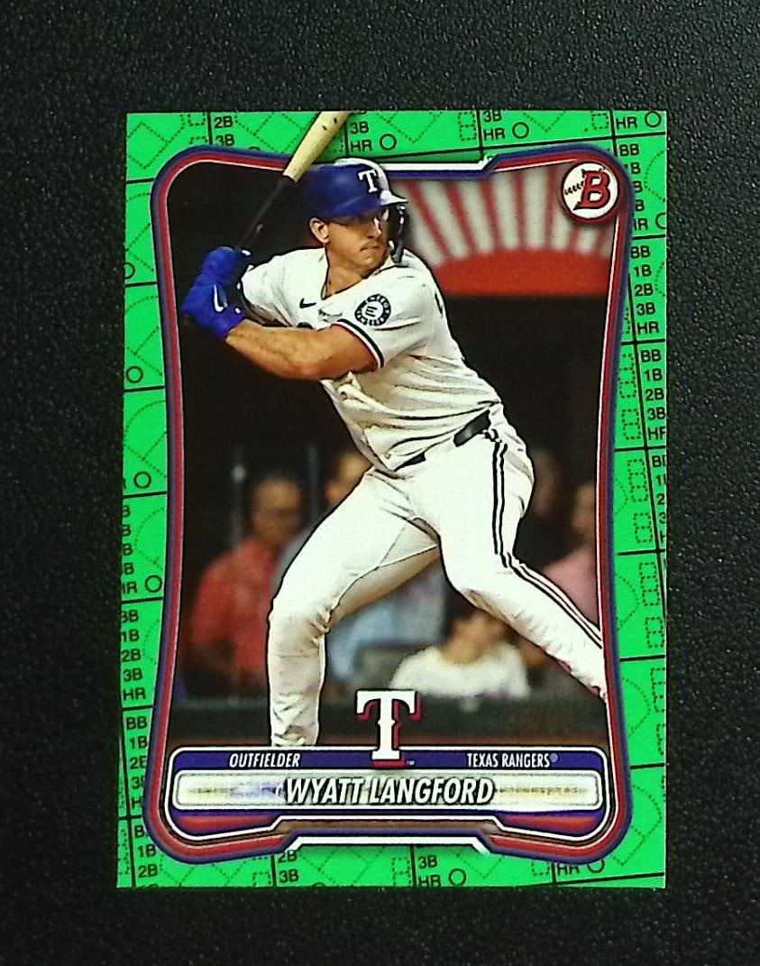 Wyatt Langford Green Pattern /99 2026 Bowman #88 Texas Rangers: Topps, Bowman, & Fanatics Baseball MLB Trading & Sports Cards, Sports Cards for Sale Near Me, World Series & Hall of Fame Players Memorabilia, Refractors, X-Fractors, Numbered, SP, SSP, Valuable Aucti