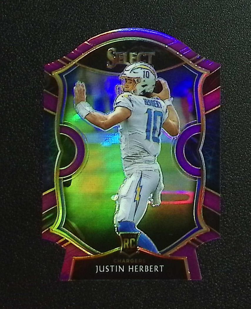 Justin Herbert Rookie Purple Prizm Die Cut 2020 Select #44 LA Chargers: Panini, Donruss Optic, & Donruss Select, Prizm, Mosaic, Contenders, Zenith, Phoenix, Illusions, Absolute, Rookie NFL Sports Trading Cards, SP, SSP, Cards, Football Cards for Sale Near Me, Superbowl & 