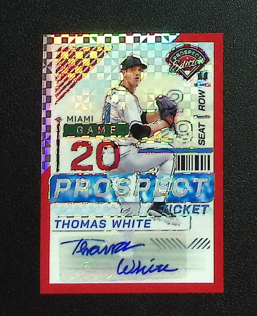 Thomas White Red Power Auto /99 2024 Panini Prospect Edition #71 Marlins, Top Prospect: Panini, Donruss, & Donruss Optic Baseball MLB Trading & Sports Cards, Sports Cards for Sale Near Me, Prizm, Mosaic, Select, SP, SSP, Auction Memorabilia Lots for Sale On Line, World Series & Hall of F