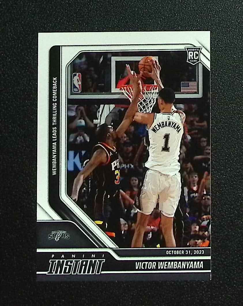 Victor Wembanyama Rookie Card /10018 2023-24 Panini Instant #26 San Antonio Spurs: Panini, Donruss Optic, Donruss Select, Prizm, Mosaic, Contenders, Revolution, Phoenix, NBA Hoops, Rookie NFL Sports Trading Cards, Silver, SP, SSP, Wave Prizms, Numbered Cards, Basketball sports Cards