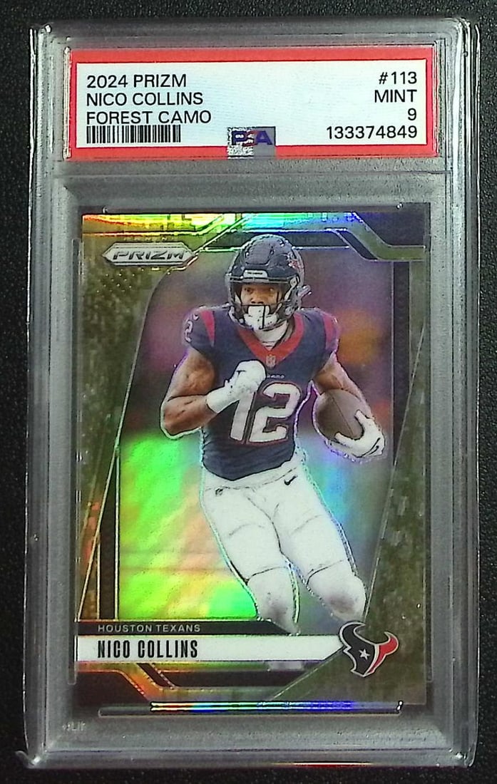 Nico Collins Forest Camo /15 2024 Panini Prizm #113 PSA 9 Houston Texans: Panini, Donruss Optic, & Donruss Select, Prizm, Mosaic, Contenders, Zenith, Phoenix, Illusions, Absolute, Rookie NFL Sports Trading Cards, SP, SSP, Cards, Football Cards for Sale Near Me, Superbowl & 