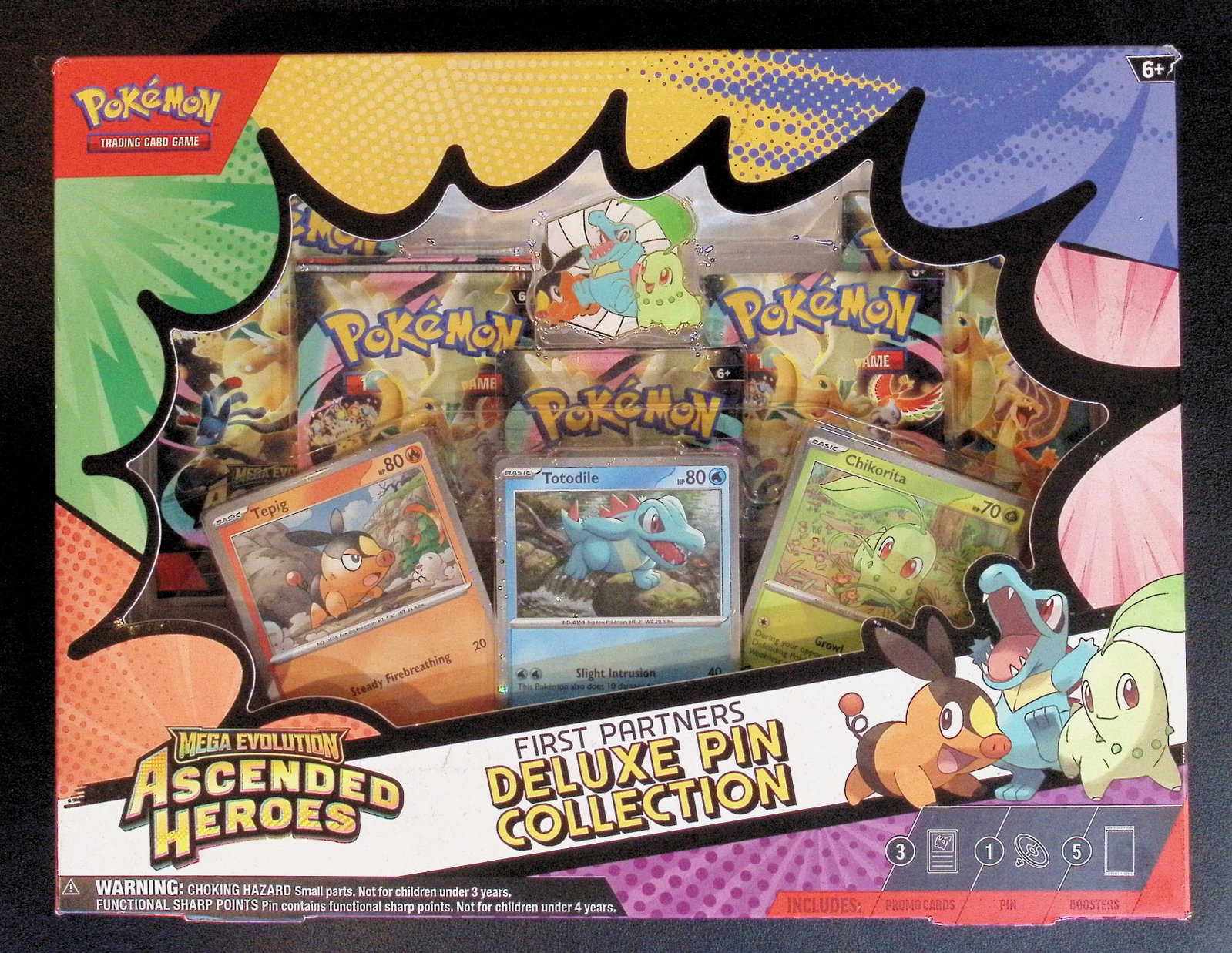 Pokemon Mega Evolution Ascended Heroes 1st Partners Deluxe Pin Collection: 5 Booster Packs: Pokemon Trading Card Game Cards, Charizard, Pikachu, Mewto, EX, Referse Holo, Holo Rare Cards, Secret Rare Cards, Full Art Cards, Evee, 3 Stars Ultra Rare Cards, Double Rare, Illustration Rare, Specia