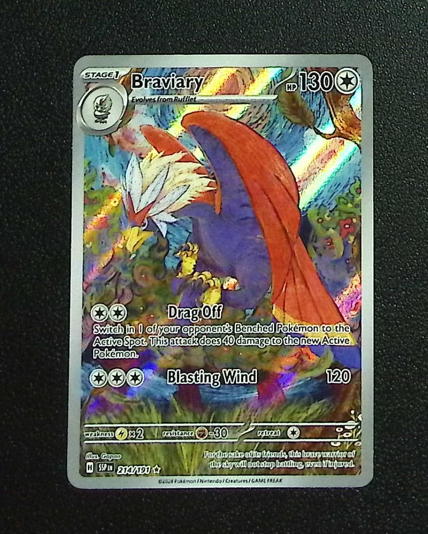 Pokemon Surging Sparks Braviary Illustration Rare #214: Pokemon Trading Card Game Cards, Charizard, Pikachu, Mewtwo, Reverse Holo, Holo Rare, Secret Rare Cards, Full Art Cards, Eevee, Ultra Rare Card, Illustration Rare, Special Illustration Rare SIR