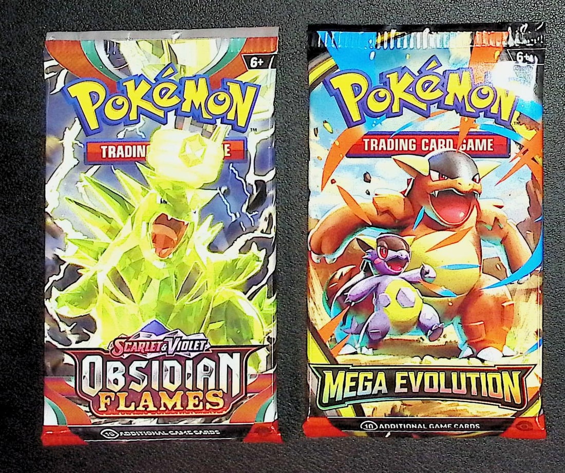 2 COUNT: 1 - Pokemon Mega Evolution & 1 - Obsidian Flames Booster Packs (1 of 1)